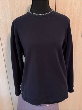 J Crew Mercantile Navy Sweatshirt with blue/white checkered print neck/cuffs